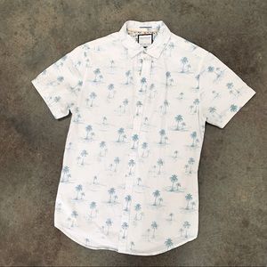 Mens Hawaiian Shirt Slim Fit Small White Palm Trees